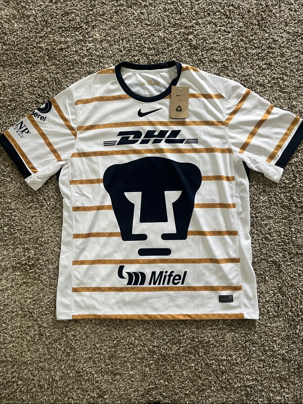 Nike White & Gold Pumas UNAM Men's Soccer Jersey with Navy Accents